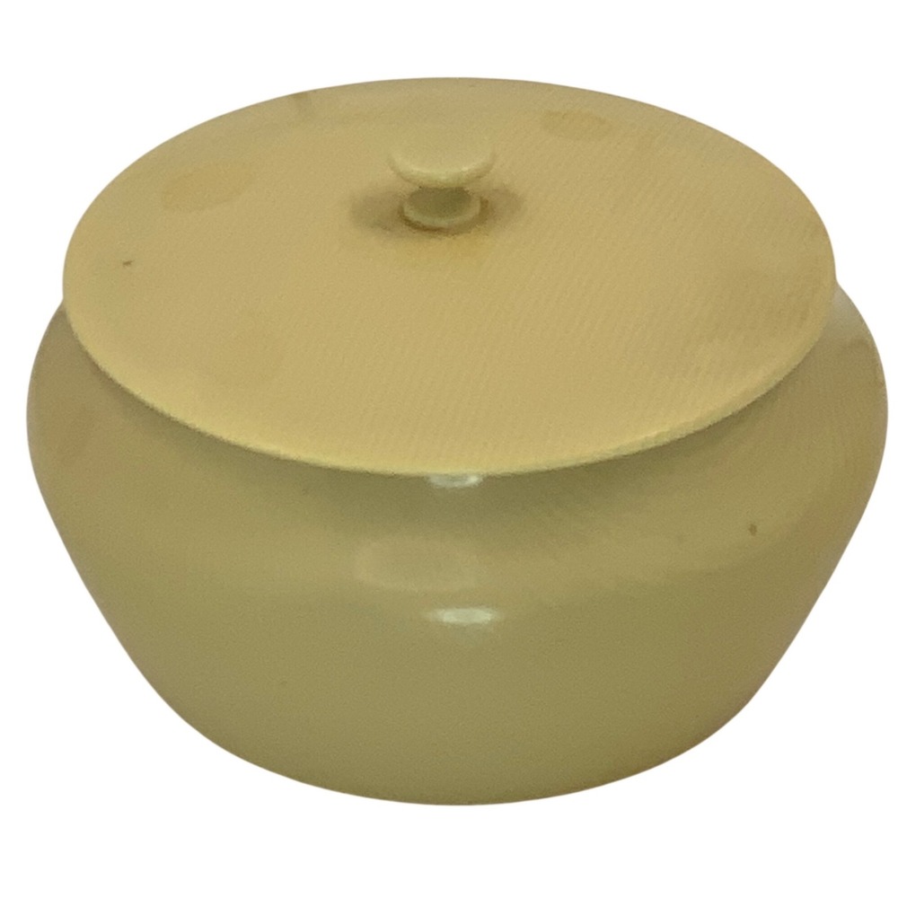Vintage DuPont Ivory Py-ra-lin Celluloid Yellow 4.5 Inch Vanity Jar